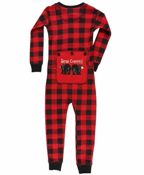 Lazy One Bear Cheeks Kid Plaid Onesie Flapjack
