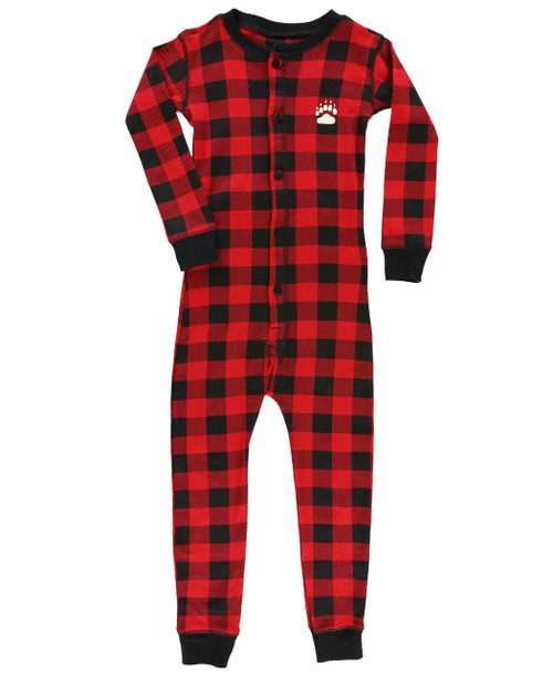 Lazy One Bear Cheeks Kid Plaid Onesie Flapjack