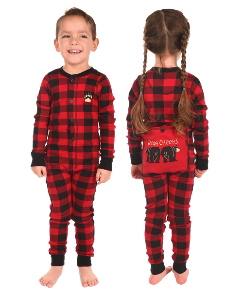 lazy one Bear Cheeks Kid Plaid Onesie Flapjack