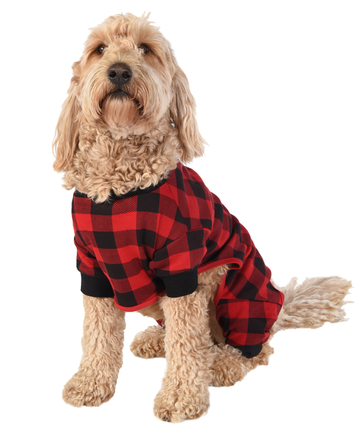 Lazy One Bear Cheeks Plaid Dog Onesie Flapjack
