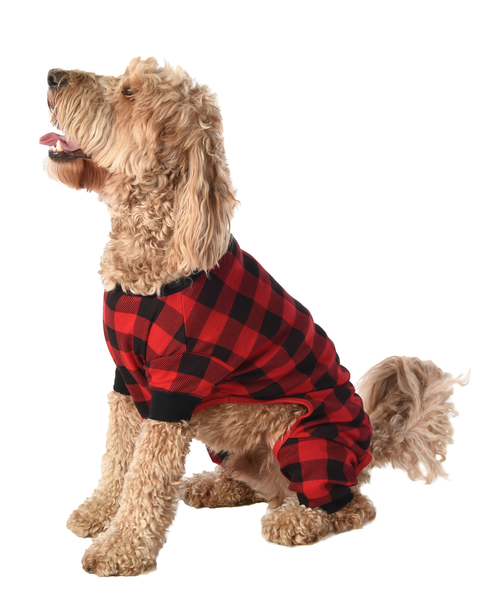 lazy one Bear Cheeks Plaid Dog Onesie Flapjack