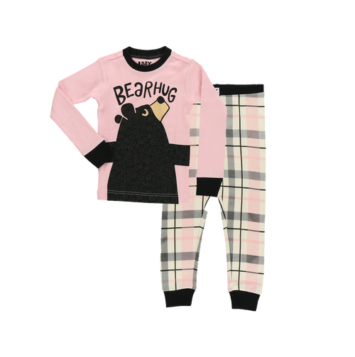 Lazy One Bear Hug Kid's Long Sleeve Pink PJ's