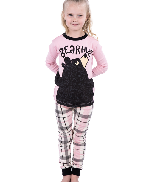 lazy one Bear Hug Kid's Long Sleeve Pink PJ's