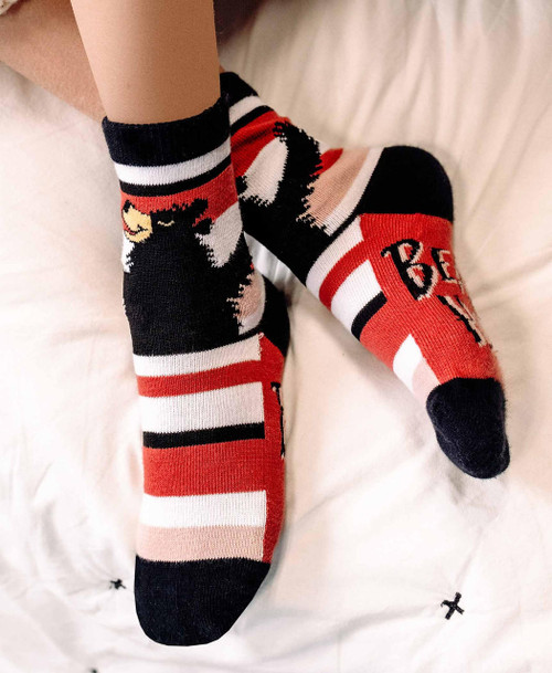 Lazy One Bear Hug Pink Stripe Kid Sock