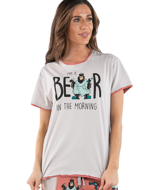 lazy one Bear in the AM Women's Regular Fit PJ Tee