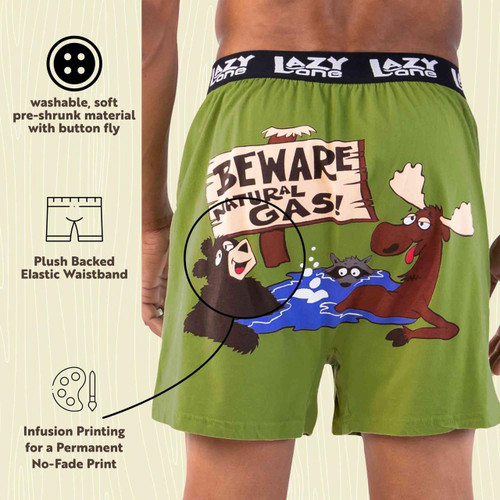 Lazy One Beware Of Natural Gas Men's Funny Boxer