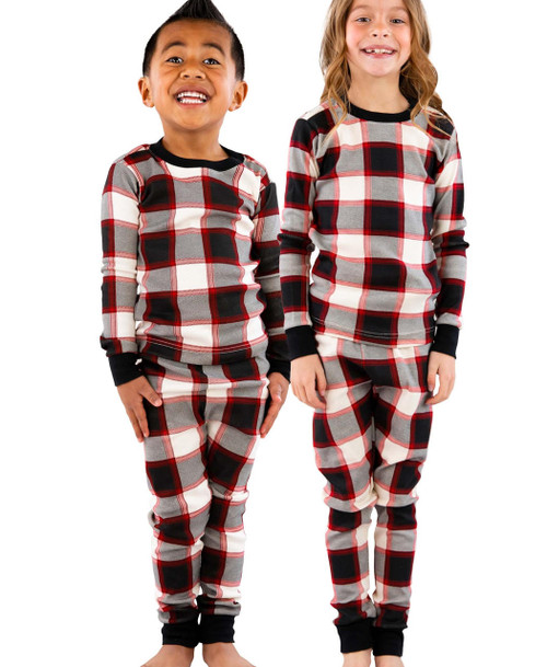 lazy one Black Plaid Kid's Long Sleeve PJ's
