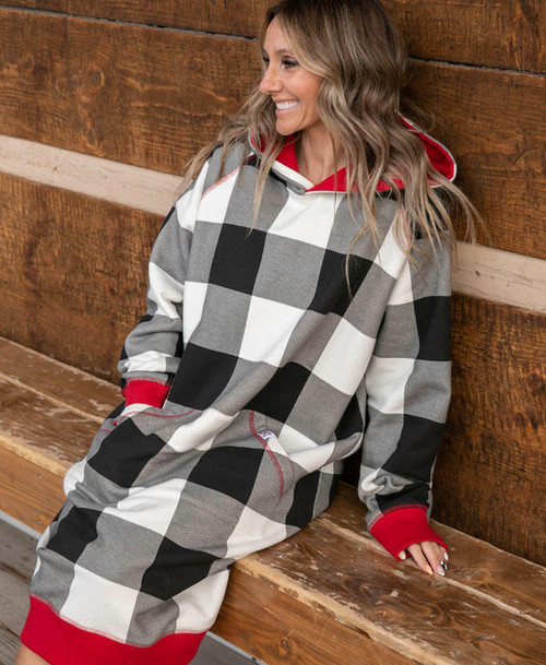 Lazy One Black & White Plaid Sleep Hoodie