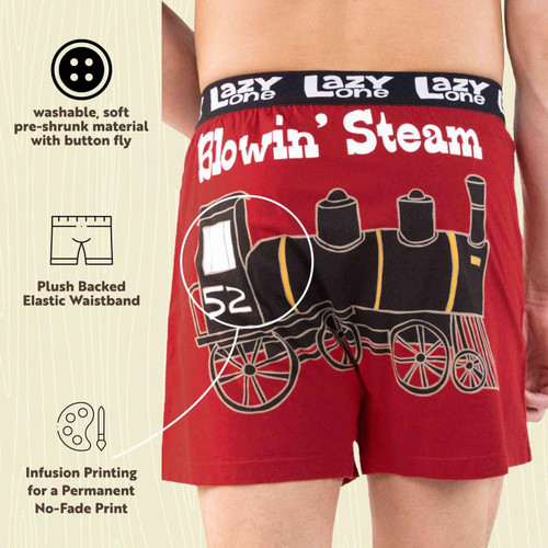 Lazy One Blowing Steam Men's Train Funny Boxer