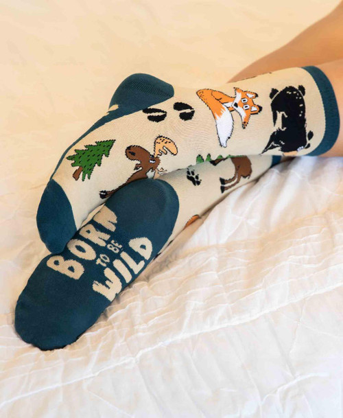 Lazy One Born Wild Dark Blue Crew Sock