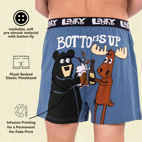 Lazy One Bottoms Up Men's Funny Boxer