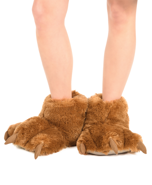 lazy one Brown Bear Kid and Adult Paw Slipper