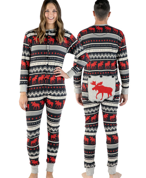 lazy One Cabin Moose Adult Onesie Flapjack