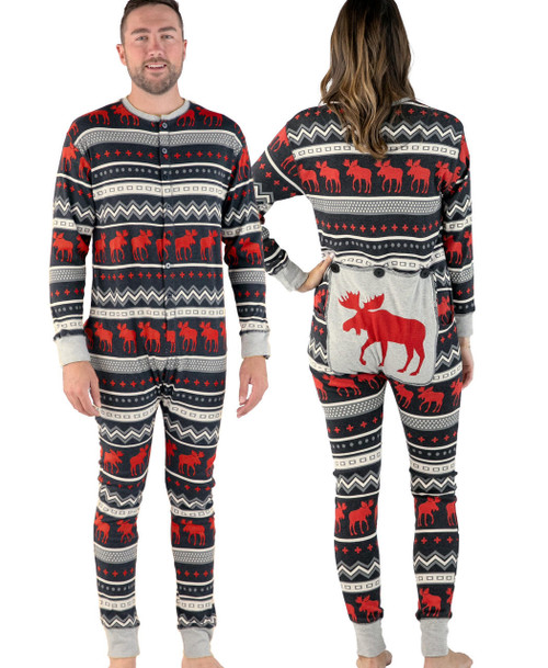 lazy one Cabin Moose Adult Onesie Flapjack