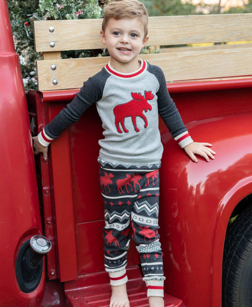Lazy One Cabin Moose Kid's Long Sleeve PJ's