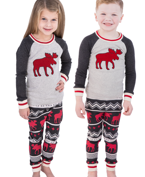 lazy one Cabin Moose Kid's Long Sleeve PJ's