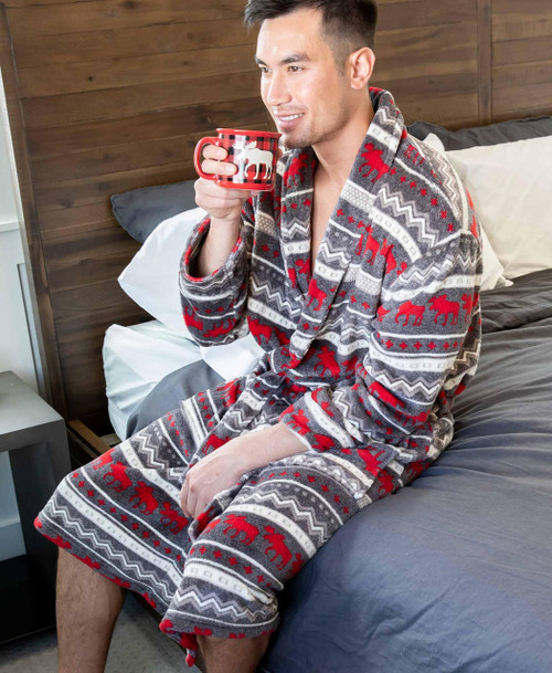 Lazy One Cabin Moose Men's Bathrobe