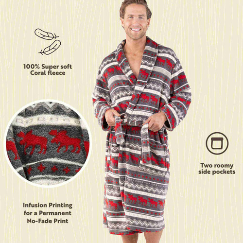 Lazy One Cabin Moose Men's Bathrobe