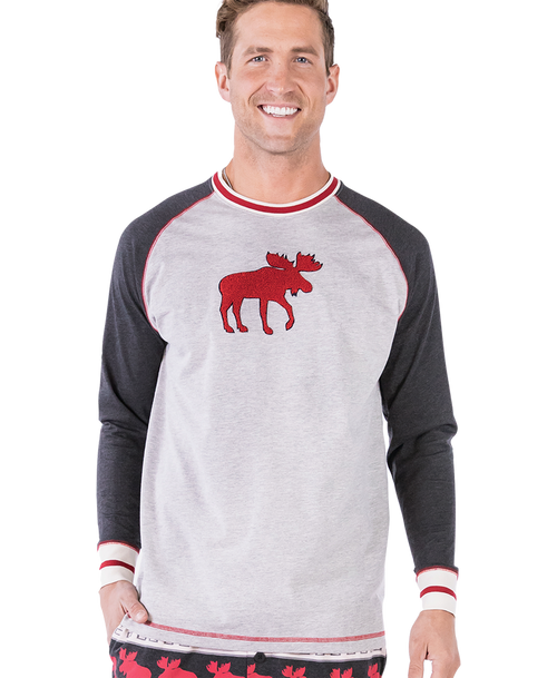 lazy one Cabin Moose Men's Long Sleeve PJ Tee