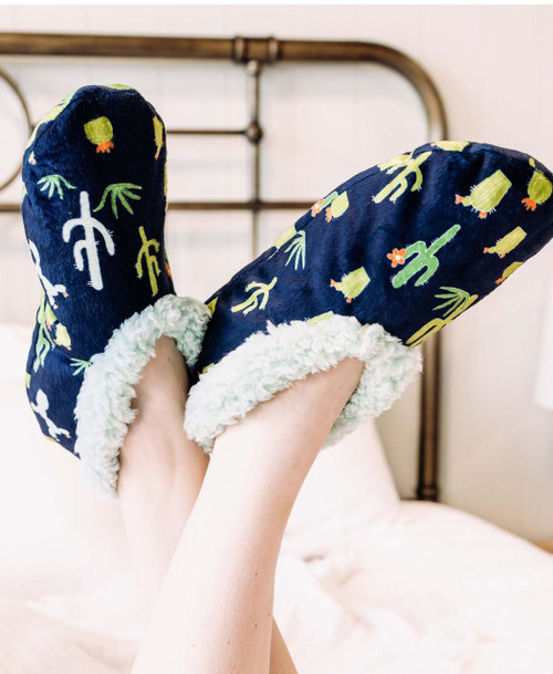 Lazy One Cactus Blue Fuzzy Feet Slipper
