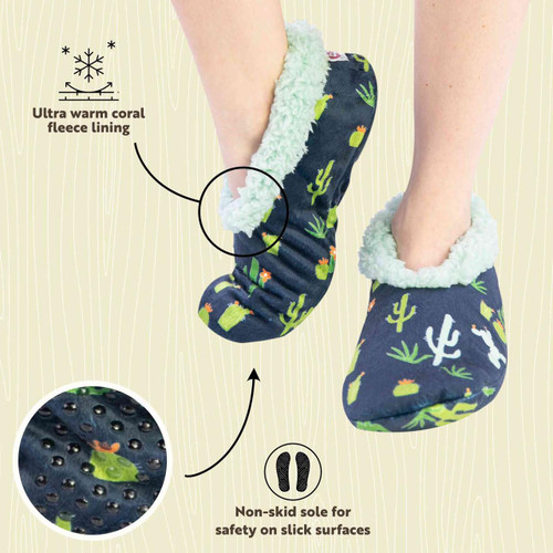 Lazy One Cactus Blue Fuzzy Feet Slipper