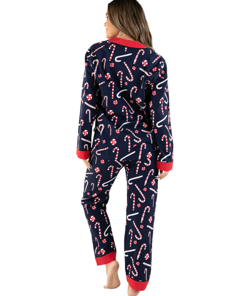 Lazy One Candy Cane Women's Button Down Pajama Set