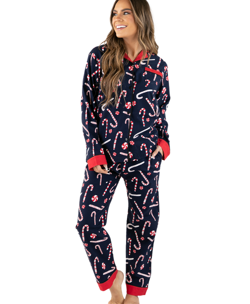 lazy one Candy Cane Women's Button Down Pajama Set