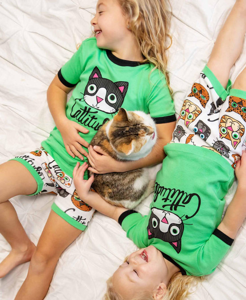 Lazy One Cattitude Kid's PJ Short Set