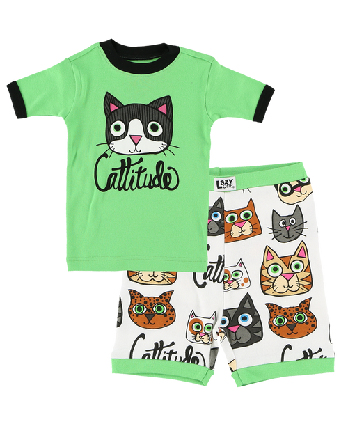 Lazy One Cattitude Kid's PJ Short Set