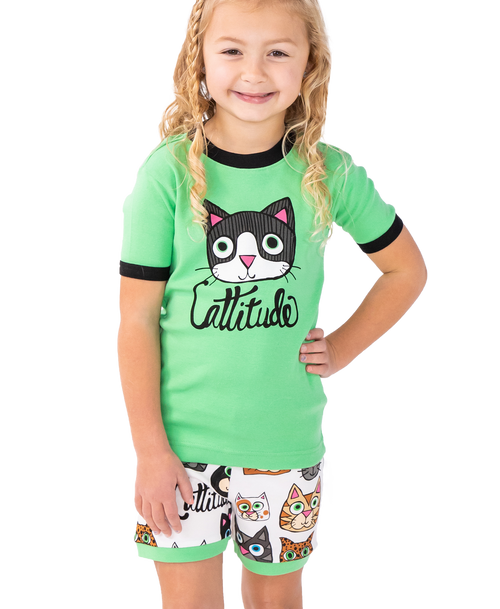 lazy one Cattitude Kid's PJ Short Set