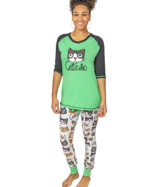 lazy one Cattitude Women's Cat Legging Set