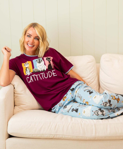 Lazy One Cattitude Women's Regular Fit PJ Set