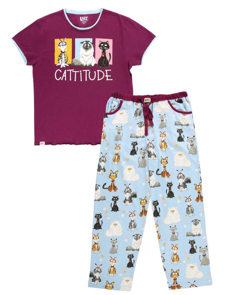 lazy one Cattitude Women's Regular Fit PJ Set