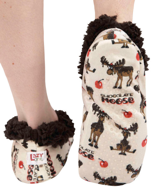 Lazy One Chocolate Moose Cream Fuzzy Feet Slipper