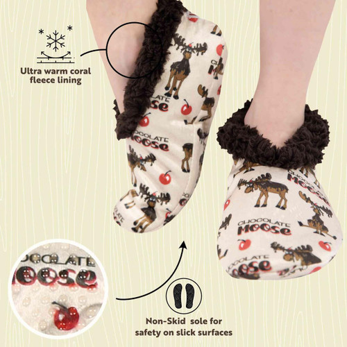 Lazy One Chocolate Moose Cream Fuzzy Feet Slipper