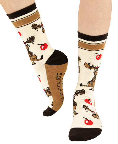 Lazy One Chocolate Moose White Crew Sock