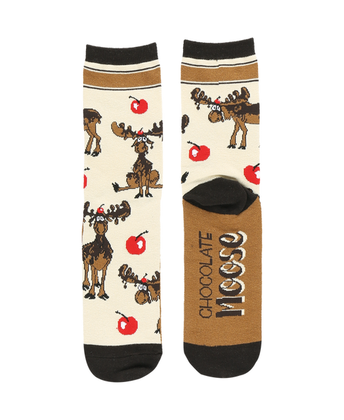 Lazy One Chocolate Moose White Crew Sock