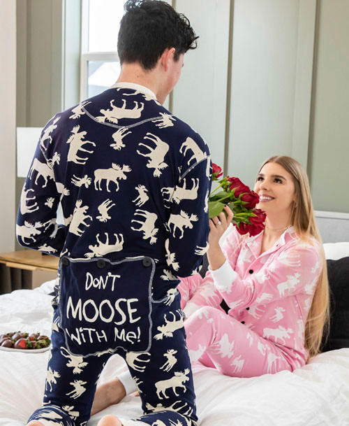 Lazy One Classic Moose Adult Blue Onesie Flapjack