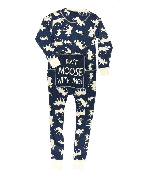 Lazy One Classic Moose Adult Blue Onesie Flapjack