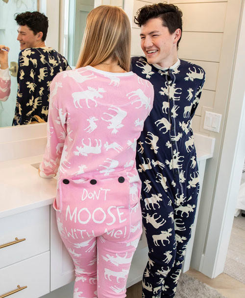 Lazy One Classic Moose Adult Pink Onesie Flapjack
