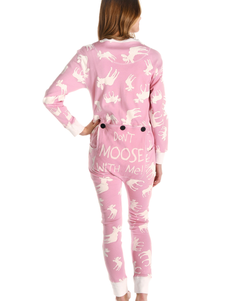 lazy one Classic Moose Adult Pink Onesie Flapjack