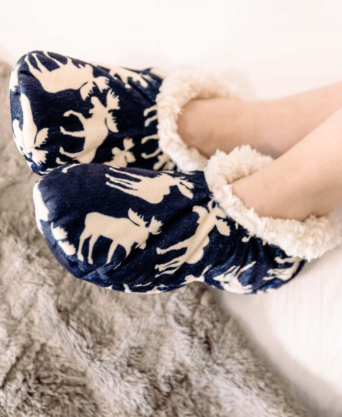Lazy One Classic Moose Blue Fuzzy Feet Slipper