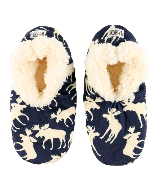 Lazy One Classic Moose Blue Fuzzy Feet Slipper