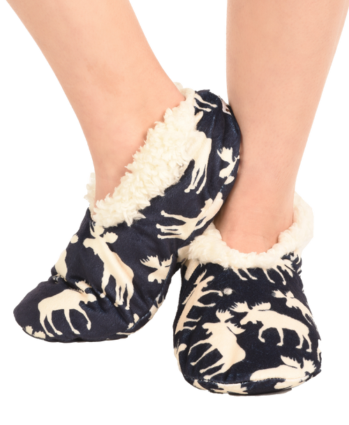 lazy one Classic Moose Blue Fuzzy Feet Slipper