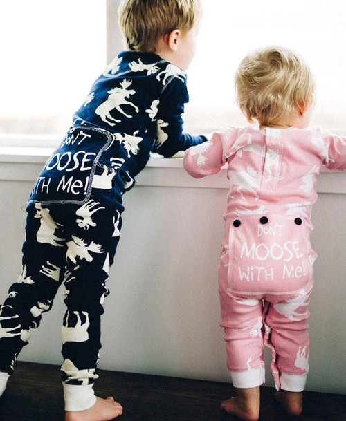 Lazy One Classic Moose Kid Blue Onesie Flapjack