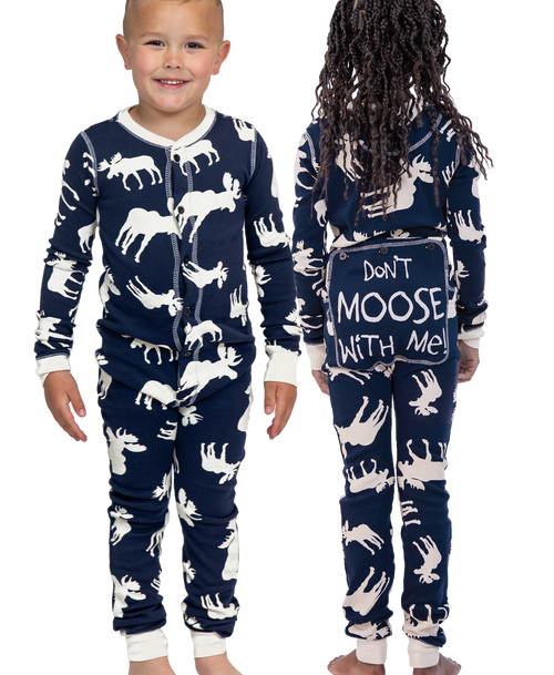 Lazy One Classic Moose Kid Blue Onesie Flapjack