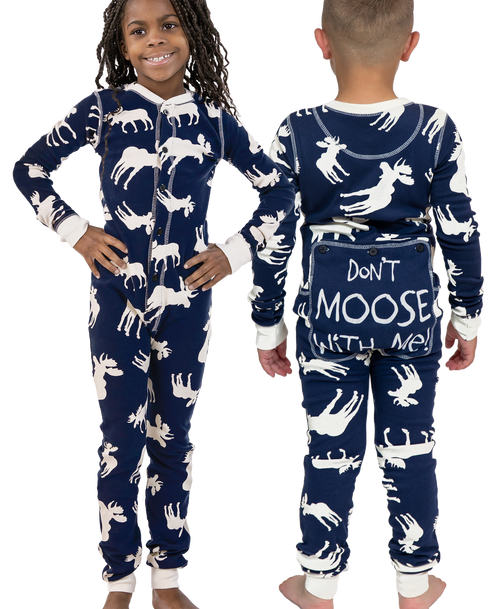 lazy one Classic Moose Kid Blue Onesie Flapjack