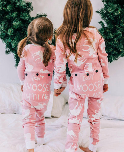Lazy One Classic Moose Kid Pink Onesie Flapjack