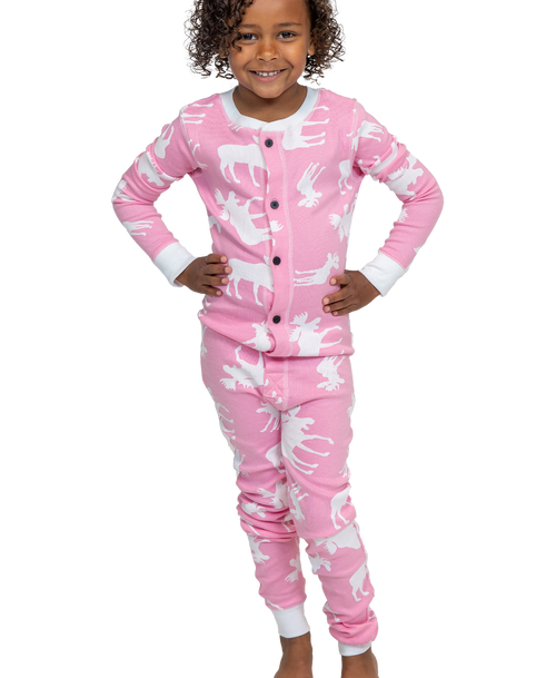 Lazy One Classic Moose Kid Pink Onesie Flapjack