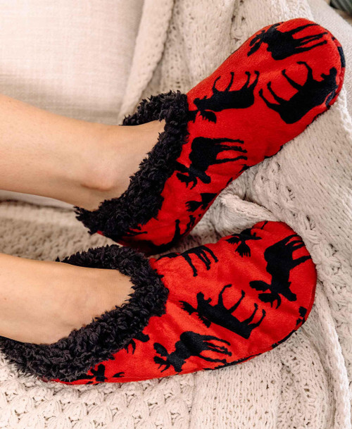 Lazy One Classic Moose Red Fuzzy Feet Slipper